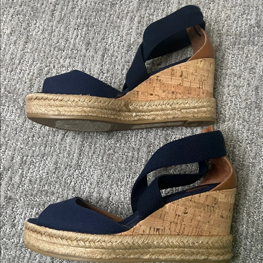 Tory Burch Natanya Wedge Espadrille Sandals Navy Blue